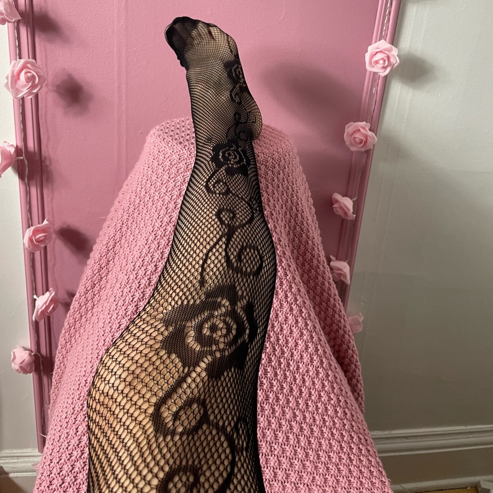 💄 NEW - black floral mesh fishnet pantyhose - collants stocking tights l…